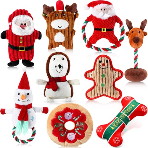 Suilung Weihnachts-Hundespielzeug, quietschendes Hundespielzeug, Weihnachtsmann, Lebkuchenmann, Rentier, Schneemann und Donuts, interaktives Spielzeug, Weihnachtsgeschenk für Welpen, mittelgroße und Suilung Weihnachts-Hundespielzeug, quietschendes Hundespielzeug, Weihnachtsmann, Lebkuchenmann, Rentier, Schneemann und Donuts, interaktives Spielzeug, Weihnachtsgeschenk für Welpen, mittelgroße und von Suilung