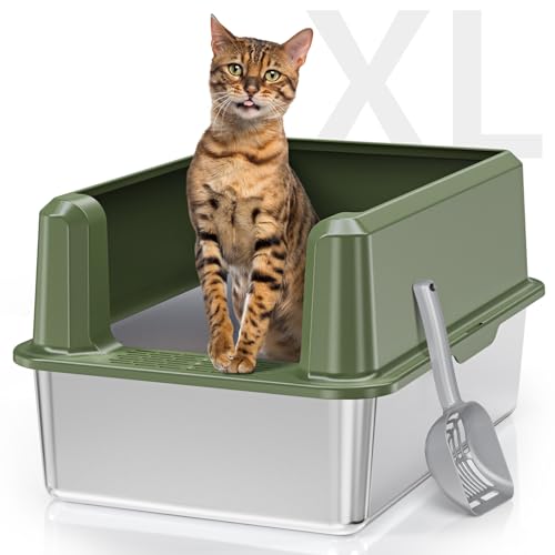 Katzentoilette aus Edelstahl, Oben offen, extra große Katzentoilette für mehrere Katzen, kein Urinauslauf, Keine Geruchsbindung, leicht zu reinigende Katzenbox, mit hoher Seite und Schaufel Katzentoilette aus Edelstahl, Oben offen, extra große Katzentoilette für mehrere Katzen, kein Urinauslauf, Keine Geruchsbindung, leicht zu reinigende Katzenbox, mit hoher Seite und Schaufel von Suitfeel