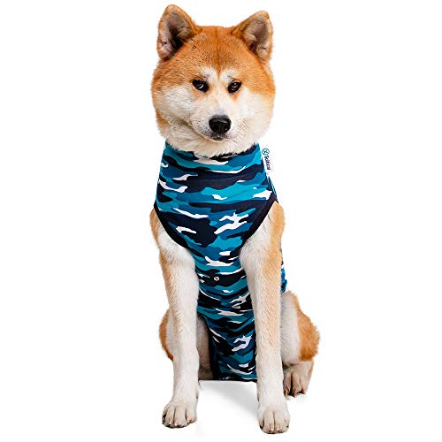 Suitical Recovery Suit Hund, XXL, Blau Camouflage von Suitical