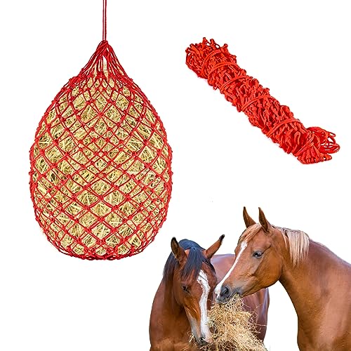 Sukh Heunetz mit langsamer Fütterung – Heu-Futterspender für Pferde, Heunetze für Pferde, Heunetze zum Aufhängen, für Pferde, Ziegen, Rinder, Pferde, Ställe, Scheunenzubehör, reduziert Abfall (rot) von Sukh