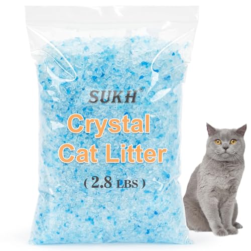 Sukh Katzenstreu aus Kristall, 1,320 ml, für Katzenstreu, Kristalle, blau, weiß, klar, staubfrei, geruchsneutral, Kristalle, Kieselgel, Farbpartikel, Wasseraufnahme, Haustierbedarf, Katzenstreu von Sukh