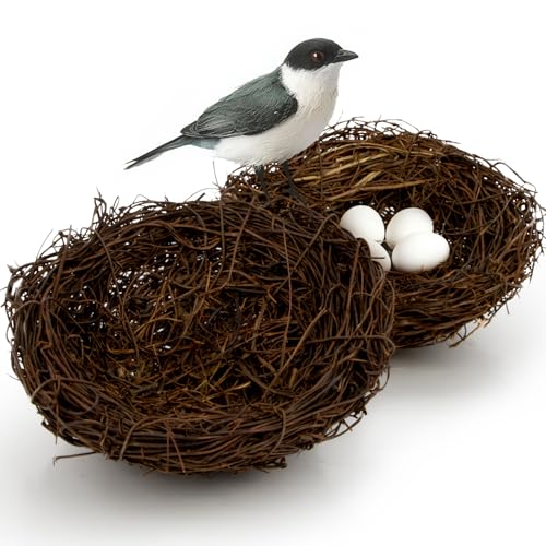Sukh Künstliches Vogelnest aus Rattan, handgefertigt, Osterdekoration, dekorative Ornamente, Rattan-Dekoration für Vögel, Garten, Haus, Hof, Hochzeit, Weihnachten, Party, 2 Stück von Sukh