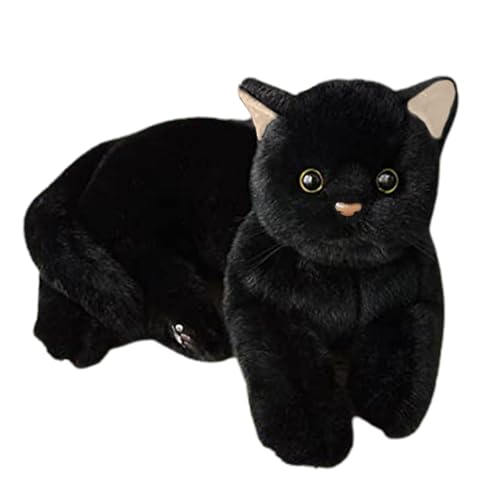 Gefülltes schwarzes Katzenspielzeug – kuschelige weiche Katzenpuppe – bequeme Plüschtierfigur zum Umarmen, Nickerchen, Schlafen, Ausruhen von Sulxyi