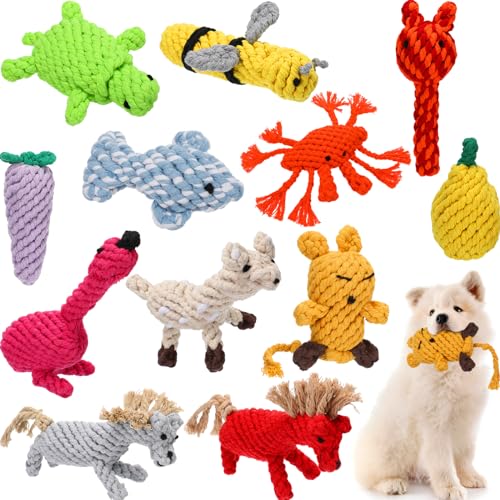 Sumind 12 Stück Hundespielzeug aus Seil für aggressive Kauer, Welpen-Kauspielzeug, Baumwolle, robustes Zahnenspielzeug, interaktives niedliches Hundespielzeug für kleine, mittelgroße und große Hunde, von Sumind