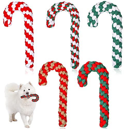 5 Stück Weihnachts-Hundeseil-Spielzeug, klassisches Zuckerstange, Hundeknochen, Kauspielzeug, Weihnachten, Haustier-Kauseil, Spielzeug für Welpen, mittelgroße Hunde (klassische Farben, Zuckerstange) von Sumind