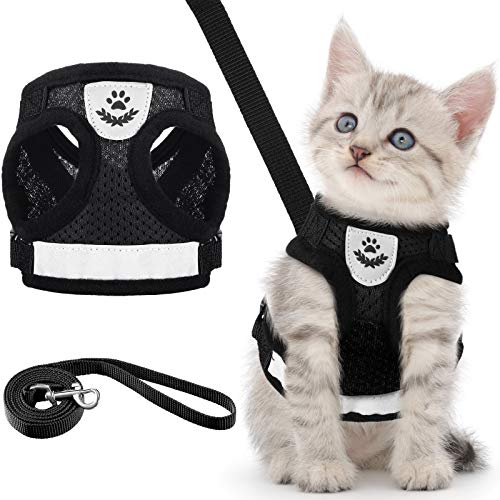 Welpen/Katzen Geschirr und Leine Sets Ausbruchsicher Weich Mesh Verstellbare Westen Geschirre Hunde Katzen Haustier Atmungsaktiv Mesh Gurt für Outdoor Training Gehen, XS (Schwarz) von Sumind