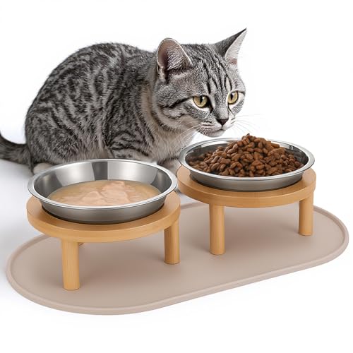 Erhöhte Katzennäpfe mit Futtermatte, 16,3 cm, flach erhöhte Näpfe, Schnurrhaarfreundlich, 2 Edelstahl-Katzenfutter- und Wassernäpfe für Katzen und Welpen, spülmaschinenfest Erhöhte Katzennäpfe mit Futtermatte, 16,3 cm, flach erhöhte Näpfe, Schnurrhaarfreundlich, 2 Edelstahl-Katzenfutter- und Wassernäpfe für Katzen und Welpen, spülmaschinenfest von Summark