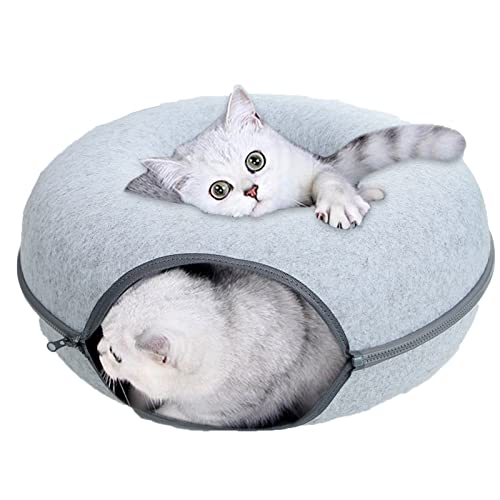 Katzentunnelbett Grau, herausnehmbares Katzennest/Katzentunnelbett aus Filz, waschbarer Innen-Katzenspieltunnel mit Reißverschluss für kleine Haustiere, Kaninchen von Sumshy