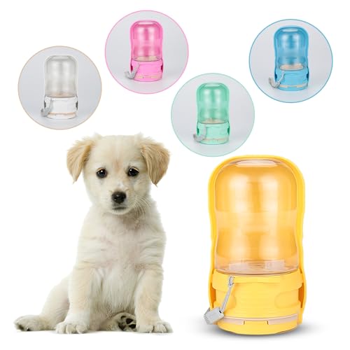 SunDog Hundewasserflasche, faltbar, leicht, auslaufsicher, Reise-Wasserspender für kleine Hunde, für unterwegs für Spaziergänge und Wandern, 340 ml, Ein-Knopf-Bedienung (Gelb) von SunDog