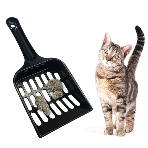 SunGrow Katzen-Pelletschaufel, schwarzes Sieb und Kotheber, Haustiertoiletten-Wartung, Kunststoffschaufel mit breiten Lamellen, Kätzchenschaufel für Kiefernpellets, praktisches Aufhängeloch für von SunGrow