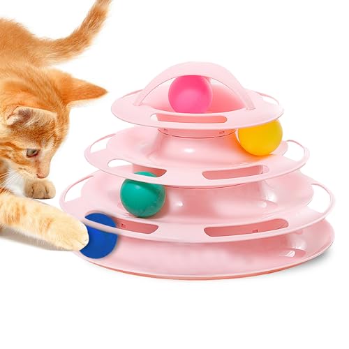 SunGrow Rosa Katzenspielzeug für gelangweilte Indoor-erwachsene Katzen, 4-stöckiges Katzenspielzeug Roller, Haustier-Puzzle-Spielzeug, Katze 4 Ballbahn mit rutschfestem Griff, interaktiver SunGrow Rosa Katzenspielzeug für gelangweilte Indoor-erwachsene Katzen, 4-stöckiges Katzenspielzeug Roller, Haustier-Puzzle-Spielzeug, Katze 4 Ballbahn mit rutschfestem Griff, interaktiver von SunGrow