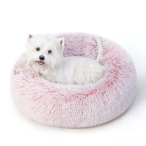 SunStyle Home Kleines Hundebett, maschinenwaschbar, Donut-Form, rund, beruhigendes Hunde- und Katzenbett, Anti-Angst, flauschiges Plüsch-Kunstfell mit rutschfester Unterseite, Kuscheltier für kleine von SunStyle Home
