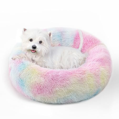 Sunstyle Home Kleines Hundebett, maschinenwaschbar, Donut-Form, rund, beruhigendes Hunde- und Katzenbett, Anti-Angst, flauschiges Plüsch-Kunstfell mit rutschfester Unterseite, Kuscheltier für kleine Sunstyle Home Kleines Hundebett, maschinenwaschbar, Donut-Form, rund, beruhigendes Hunde- und Katzenbett, Anti-Angst, flauschiges Plüsch-Kunstfell mit rutschfester Unterseite, Kuscheltier für kleine von SunStyle Home