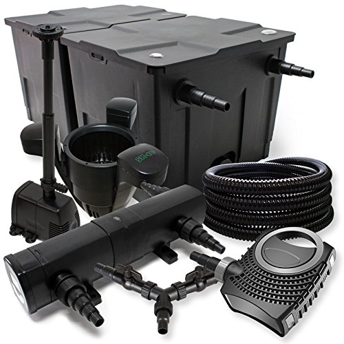 SunSun Komplettset: CBF-350B Teichfilter bis 60000 L, NEO10000 Teichpumpe 10000l/h 80W, CUV-236 Teichklärer 36W, 25m Teichschlauch 25mm, SK-40 Skimmer 3000l/h, HJ-943 Springbrunnen 800l/h, Y-Verteiler von SunSun