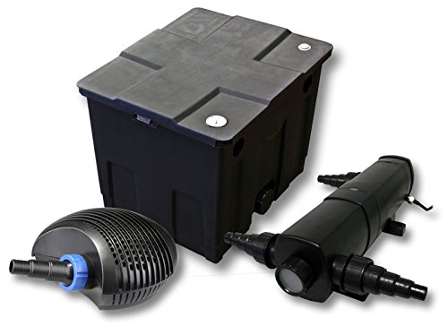 SunSun Komplettset: CBF-350 Teichfilter bis 12000 L Teichfilteranlage als Durchlauffilter, CTF-6000 SuperECO Teichpumpe 6000l/h 40W, CUV-218 Teichklärer UVC Klärer mit 18W von SunSun