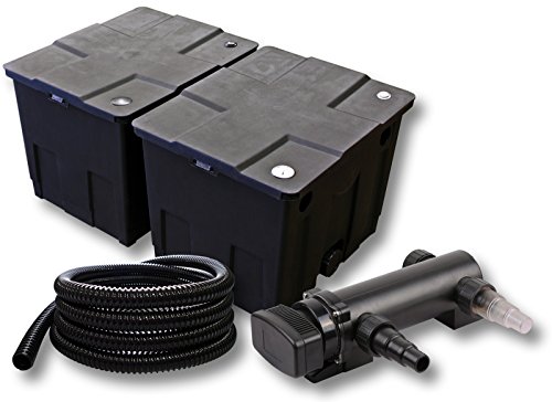 SunSun Komplettset: CBF-350B Teichfilter bis 60000 L Teichfilteranlage als Durchlauffilter, CUV-318 Teichklärer UVC Klärer mit 18W, 5m Teichschlauch 25 mm (1") von SunSun
