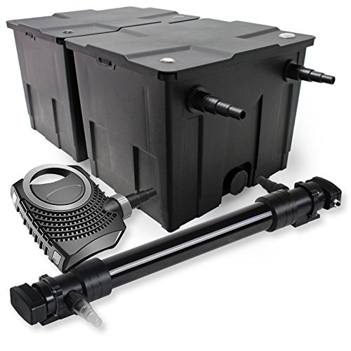 SunSun Komplettset: CBF-350B Teichfilter bis 60000 L Teichfilteranlage als Durchlauffilter, NEO10000 SuperECO Teichpumpe 10000l/h 80W, CUV-672 Teichklärer UVC Klärer mit 72W von SunSun