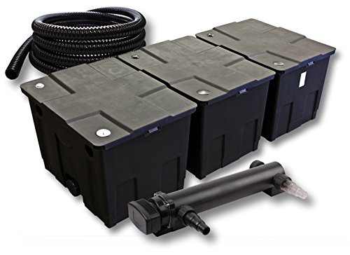 SunSun Komplettset: CBF-350C Teichfilter bis 90000 L Teichfilteranlage als Durchlauffilter, CUV-336 Teichklärer UVC Klärer mit 36W, 5m Teichschlauch 25 mm (1") von SunSun