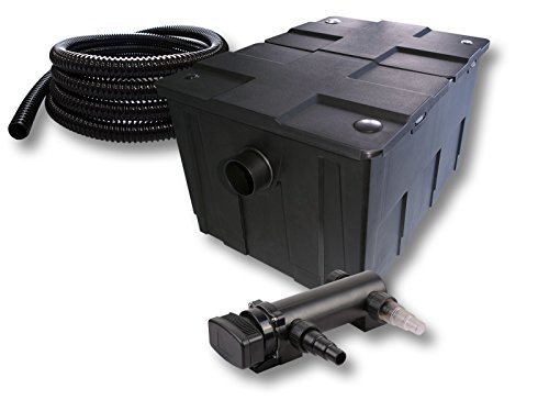 SunSun Komplettset: CBF-550 Teichfilter bis 60000 L Teichfilteranlage als Durchlauffilter, CUV-318 Teichklärer UVC Klärer mit 18W, 5m Teichschlauch 25 mm (1") von SunSun