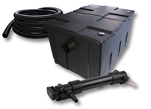SunSun Komplettset: CBF-550 Teichfilter bis 60000 L Teichfilteranlage als Durchlauffilter, CUV-636 Teichklärer UVC Klärer mit 36W, 5m Teichschlauch 25 mm (1") von SunSun