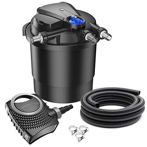 SunSun Komplettset: CPA-20000 Teichdruckfilter bis 40000 L mit 36 Watt UV-C Teichklärer, NEO6000 SuperEco Teichpumpe 6000l/h 40W, 5m Teichschlauch 38 mm (1 1/2"), Schlauchschellen W1 44-47mm von SunSun