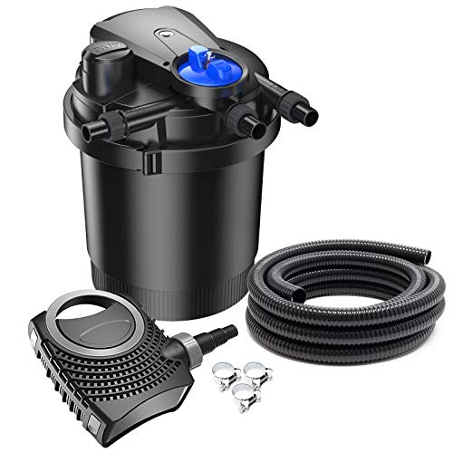 SunSun Komplettset: CPA-2500 Teichdruckfilter bis 6000 L mit 11 Watt UV-C Teichklärer, NEO6000 SuperEco Teichpumpe 6000l/h 40W, 5m Teichschlauch 32 mm (1 1/4"), Schlauchschellen W1 44-47mm von SunSun