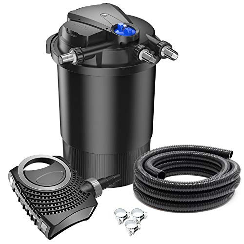 SunSun Komplettset: CPA-30000 Teichdruckfilter bis 60000 L mit 55 Watt UV-C Teichklärer, NEO6000 SuperEco Teichpumpe 6000l/h 40W, 5m Teichschlauch 38 mm (1 1/2"), Schlauchschellen W1 44-47mm von SunSun