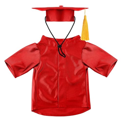 Abschlussoutfit für Hunde, rote verstellbare Quastenkappe und atmungsaktives Kleid für Hunde, waschbare Abschlusskappe und Kleid für Haustiere, Abschlussoutfit für, Kappe für Hund von SunaOmni