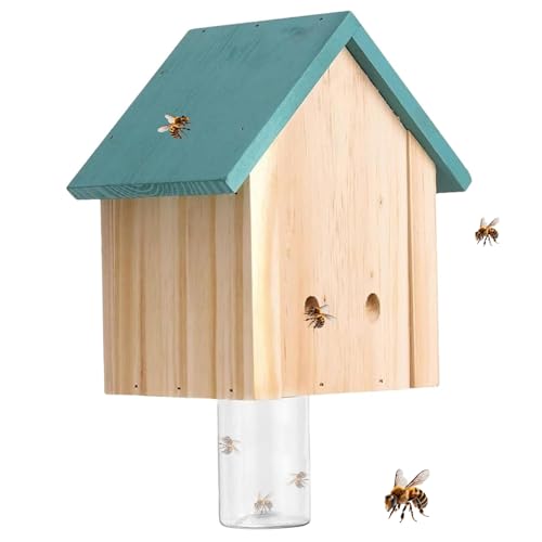 Holzbienenfallen Für Draußen Mit Glasgefäß Wespenfallen Zum Aufhängen Im Freien Hängende Holzbienenfalle Wiederverwendbar Langweilige Bienenfalle Bienenfänger Im Naturhüttenstil Bienenfalle Zum Aufhän von SunaOmni