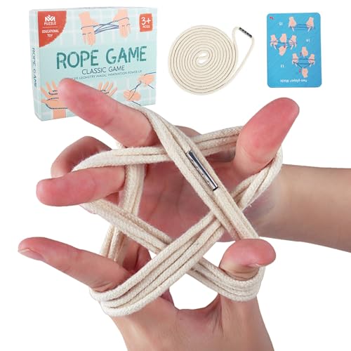 Katzenwiegen-Schnur, elastisches Fingerhand-Baumwollseil-Schnurspielzeug mit 10 Anleitungskarten, traditionelles pädagogisches Katzenwiegen-Schnurspiel für Kinder und Erwachsene, Reißverschluss-S von SunaOmni