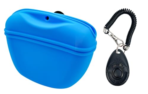 SundayZaZa Leckerlibeutel für Hunde mit Trainings-Clicker, Magnetverschluss, um Verschütten zu vermeiden, 1,67 Tassen Silikon-Leckerlibeutel mit Taillenclip (Eisblau) von SundayZaZa