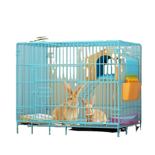 Kaninchenkäfig, Kaninchenkäfig mit zwei Ebenen, Meerschweinchenkäfig, Frettchenkäfig, Chinchilla-Käfig, Haus für kleine Tiere (mit Tablett + Gitter + Tränke + Grasnest + Futterbox) von SunjianAMZ