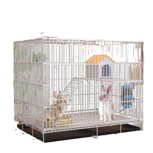 Kaninchenkäfig, Kaninchenkäfig mit zwei Ebenen, Meerschweinchenkäfig, Frettchenkäfig, Chinchilla-Käfig, Haus für kleine Tiere (mit Tablett + Gitter + Tränke + Grasnest + Futterbox) von SunjianAMZ