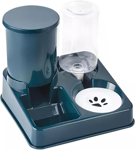 Sunjiyan 2-in-1 Automatischer Futterspender für Haustiere – Katzen- und Hundefutter und Wasserspender, 750 Gramm Futter und 1 Liter Wasserkapazität, Schwerkraft-Futterspender (Dunkelblau) von Sunjiyan