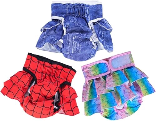 Sunkangkang Dogs Physiologische Hose, 3 wiederverwendbare Diapers, wiederverwendbar, Hundewindeln für Damen, waschbare Diapers (3 Stück x L Größe, Taille Circumference Between 19-25,5 Zoll) von Sunkangkang