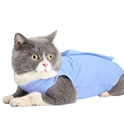 Cat Surgery Recovery Kit Bauchwunde oder Hautkrankheit, E-Collar Ersatz, postoperative Kleidung, professionelle Heimtierbekleidung (L, Blau) von Sunlane