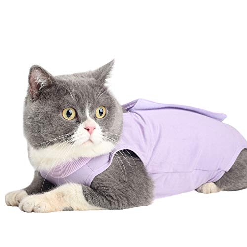Cat Surgery Recovery Kit Bauchwunde oder Hautkrankheit, E-Collar Ersatz, postoperative Kleidung, professionelle Heimtierbekleidung (L, Lila) von Sunlane