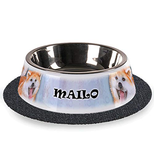 Tiernapf mit Wunschnamen 2-teilig Edelstahl inkl. Antirutschmatte Hundenapf personalisiert (Akita-Hund) von Sunnywall