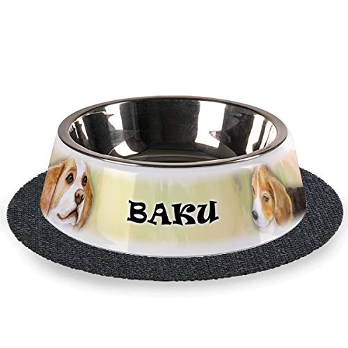 Tiernapf mit Wunschnamen 2-teilig Edelstahl inkl. Antirutschmatte Hundenapf personalisiert (Beagle-Hund) von Sunnywall