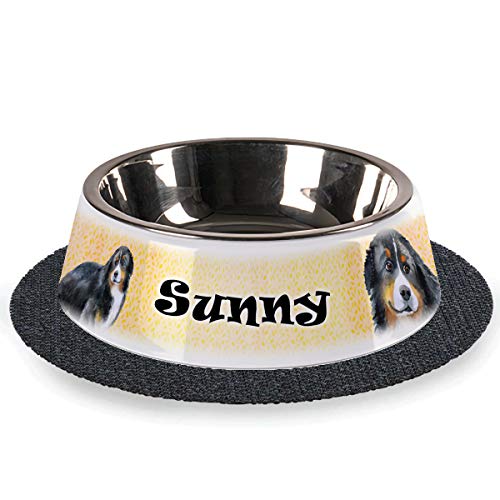 Tiernapf mit Wunschnamen 2-teilig Edelstahl inkl. Antirutschmatte Hundenapf personalisiert (Berner-Sennenhund) von Sunnywall