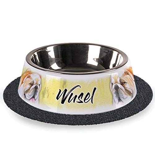 Tiernapf mit Wunschnamen 2-teilig Edelstahl inkl. Antirutschmatte Hundenapf personalisiert (Englisch-Bulldog) von Sunnywall