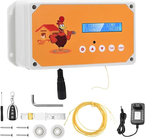 Automatische Hühnerklappe,Elektrische Hühnerklappe mit Timer und Fernbedienung, Hühnerklappe Automatisch Batterie oder Netzbetrieb, Hühnertür Automatisch für Sichere Hühnerhaltung, Ohne Tür（Orange） von Sunowl