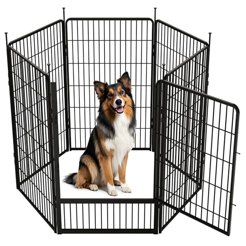 SunsGrove Welpenauslauf, Schwerlast Hundestall für drinnen mit 1 Türen, Anti-Rost Hundezaun, Automatische Verriegelung, Pet Playpen for Yard RV Camping (114 cm, 6 Paneele) von SunsGrove