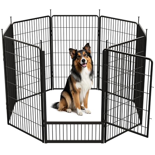 SunsGrove Welpenauslauf, Schwerlast Hundestall für drinnen mit 1 Türen, Anti-Rost Hundezaun, Automatische Verriegelung, Pet Playpen for Yard RV Camping (114 cm, 8 Paneele) von SunsGrove