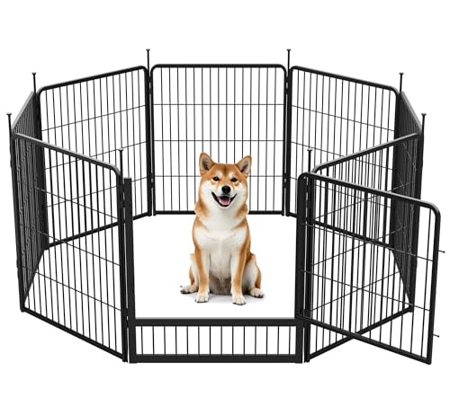 SunsGrove Welpenauslauf, Schwerlast Hundestall für drinnen mit 1 Türen, Anti-Rost Hundezaun, Automatische Verriegelung, Pet Playpen for Yard RV Camping (80 cm, 8 Paneele) von SunsGrove