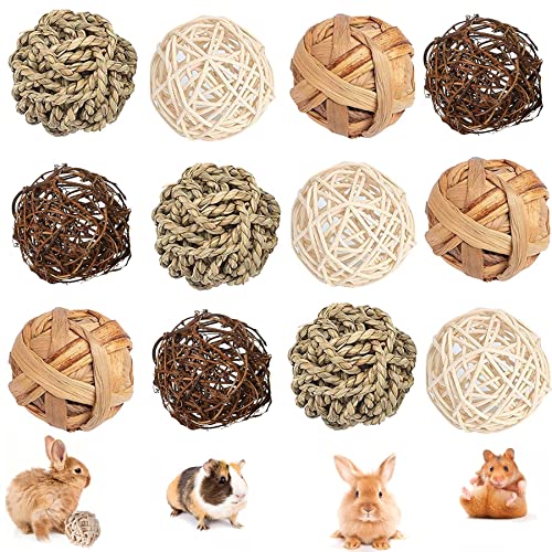 12PCS Kaubälle,Kleintiere Kauspielzeug,Kaninchen Spielzeug,Grasball,Weidenball Spielzeug für Kleintiere,Hasen Kauspielzeug,Rattan-Bälle Zahnpflege-Spielzeug,Grasspielzeug für Kaninchen Hamster von Sunshine smile