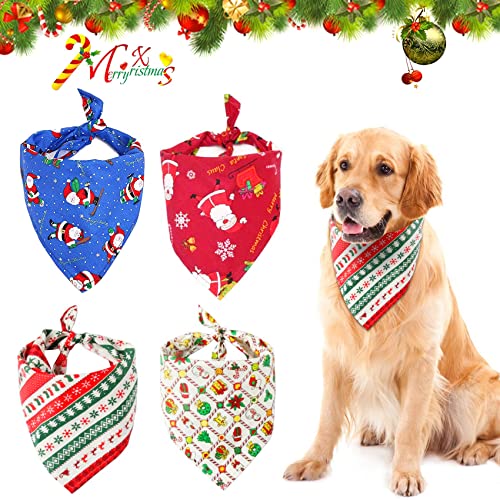 4 Stück Haustier Bandanas,Dreieckstuch,Haustier Dreieck Lätzchen,Halstuch Einstellbare für Hunde Katze,Weihnachten Hund Bandanas,Mit Weihnachtsmann Elchmustern,Weihnachten Haustier Halstuch Deko von Sunshine smile