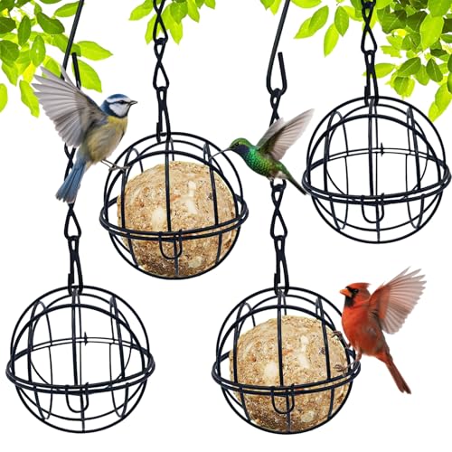 4 Stück Meißenknödelhalter Vogelfutterstation,Meisenknödelhalter zum Aufhängen,Futterspender Vögel,Futterspender für Wildvögel,Futtersäule mit Dach,Vogelfutterstation mit Klappdeckel von Sunshine smile