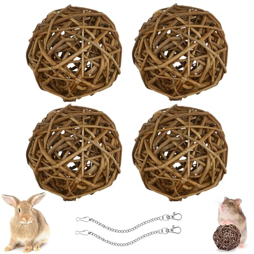 4PCS Kaubälle, Kleintiere Kauspielzeug, Kaninchen Und Hasen Zubehör, Natur Weidenball Für Zahnpflege, Grasspielzeug Für Hamster von Sunshine smile