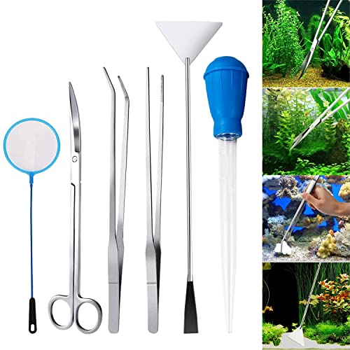 6 Pcs Aquarium Aquascaping Set,Aquarium Pflanzen Schere Set,Aquarium Pflege Set,Aquarium Reinigung Kit,Pflanzen Aquarium Pinzette,Aquarium Zubehör Reinigung,Pinzette Schere Kiesspatel Spatel Werkzeug von Sunshine smile
